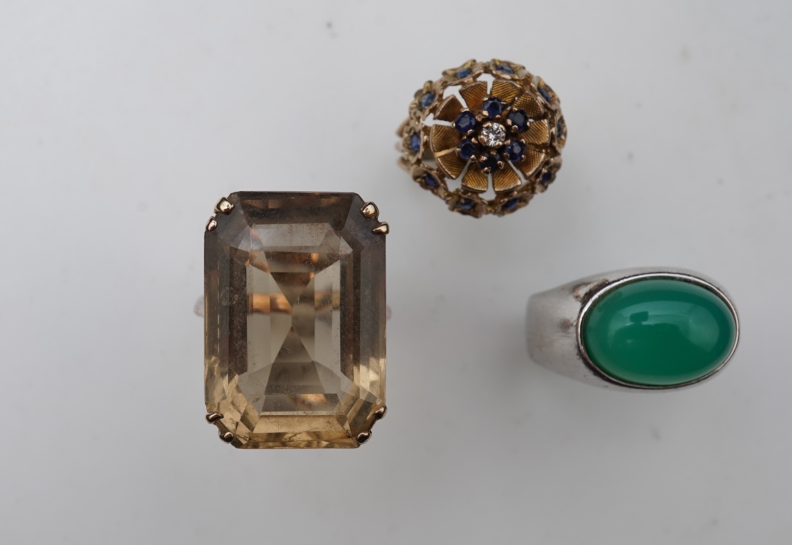 Three gem-set dress rings